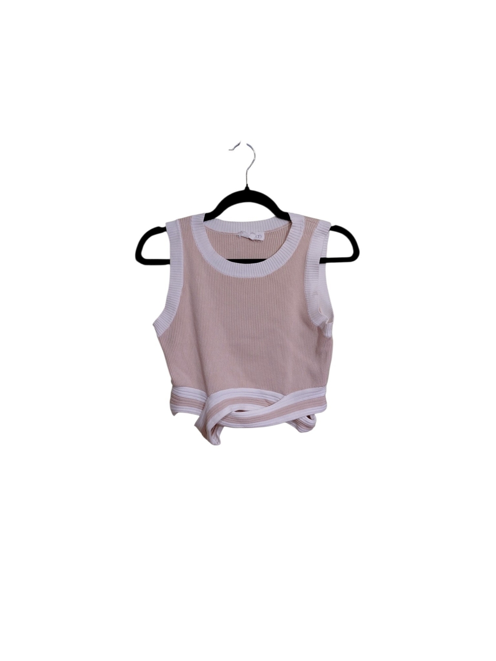 Sleeveless Ribbed Crop Tank in Beige with White Trim